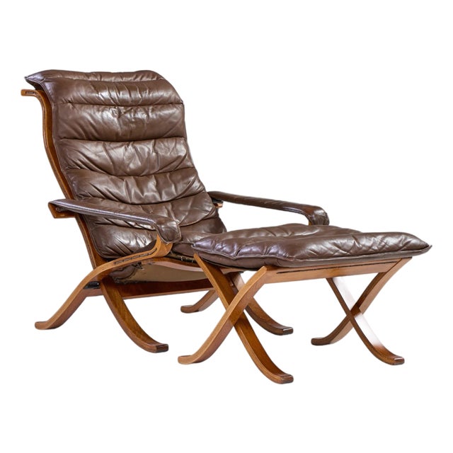 Ingmar Relling for Westnofa Mid Century Leather Lounge Chair and Ottoman For Sale