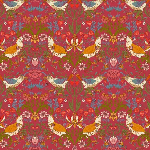 Strawberry Thief Wallpaper - Crimson-Red For Sale