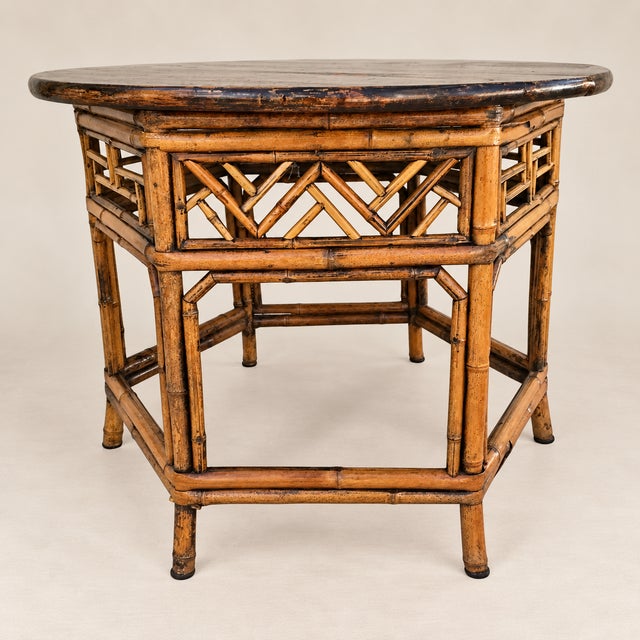 Vintage Burnt Bamboo Chinese Chippendale Brighton Pavilion Style Chinoiserie Side Table For Sale In Naples, FL - Image 6 of 7