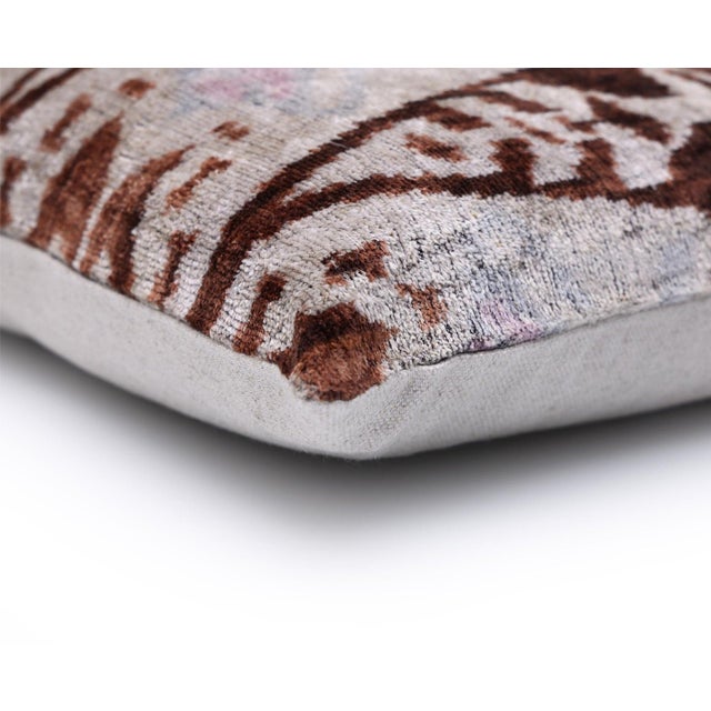 Mid-Century Modern The Rust & Icy Lilac Vertical Ikat Silk Velvet Pillow - 20" X 20" For Sale - Image 3 of 8