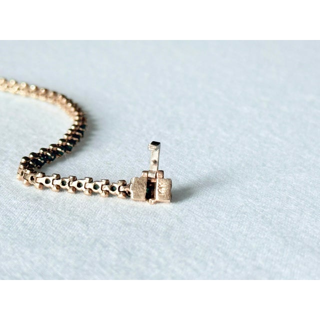 Vintage 14k Yellow Gold Natural Emerald & Diamond Tennis Bracelet For Sale - Image 10 of 15