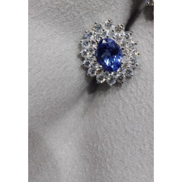 Natural 18k Gold Diamond 1.93ct Blue Sapphire Stud Earrings For Sale - Image 4 of 8