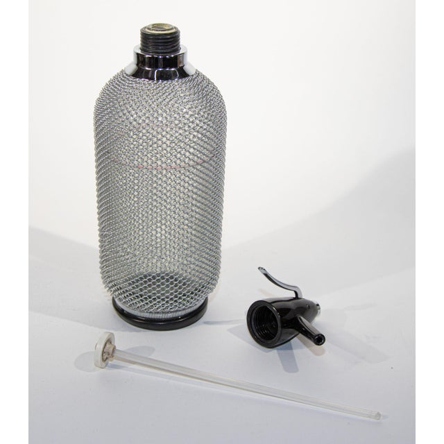 Glass Vintage Classic Soda Siphon Seltzer Glass Bottle With Wire Mesh For Sale - Image 7 of 18