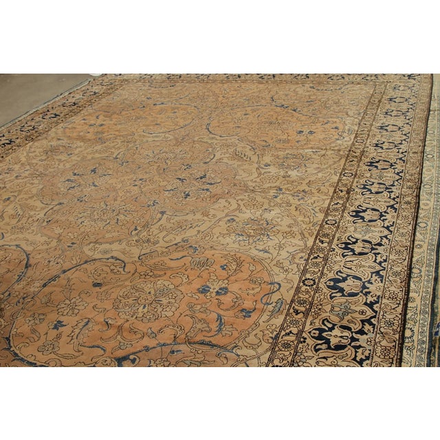 Hand-Knotted Antique Polonaise Rug in Beige Brown and Blue Floral Pattern For Sale - Image 4 of 6