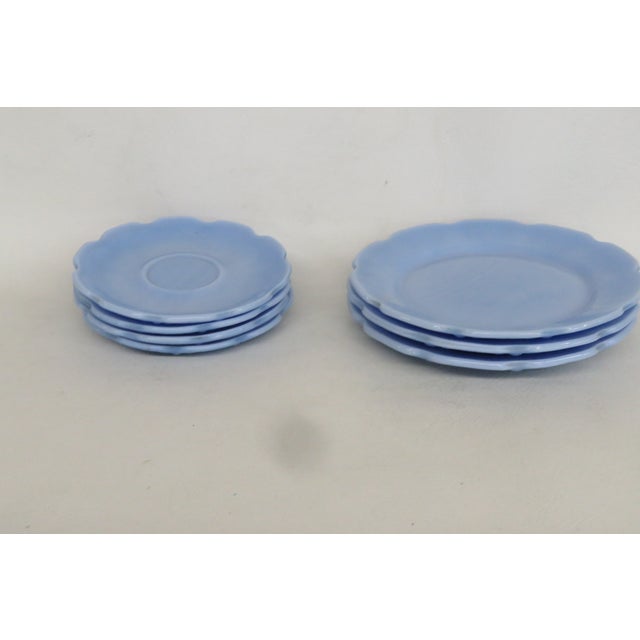 Baby Blue Jeannette Glass Cherry Blossom 7pc Set Saucers Junior Plates Pastel Blue 5051b For Sale - Image 8 of 13