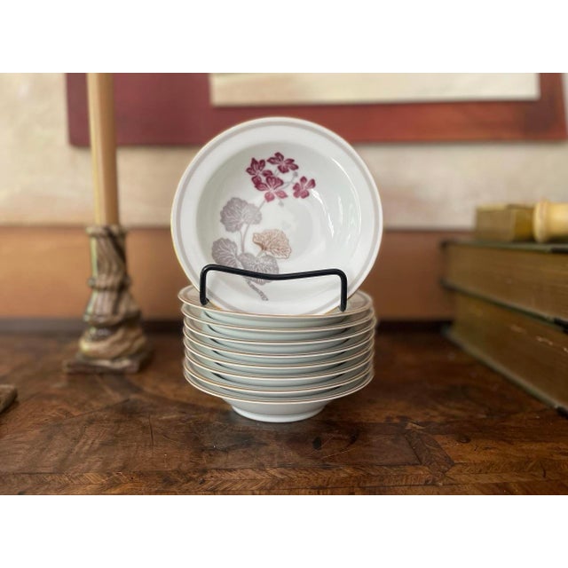 Burgundy Vintage Noritake Geranium Burgundy and Gray 5 5/8” Small Berry Bowls - Set of Nine (9) For Sale - Image 8 of 8
