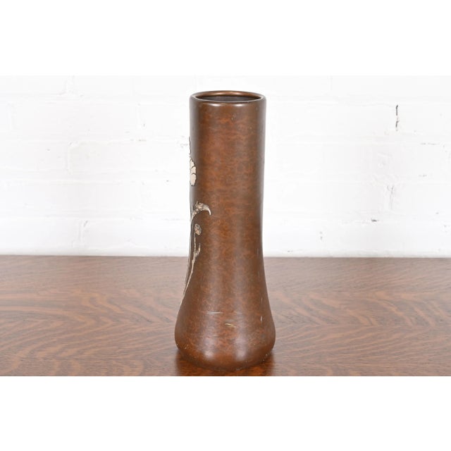 Bronze Heintz Arts & Crafts Sterling Silver on Bronze Large Vase For Sale - Image 8 of 12
