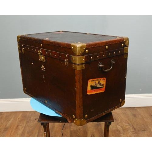 Vintage Leather Travel Trunk For Sale - Image 5 of 10