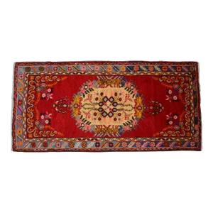 1960s Vintage Turkish Rug Traditional Hand Knotted High Pile Wool Area Rug - 3' 3" X 6' 9"