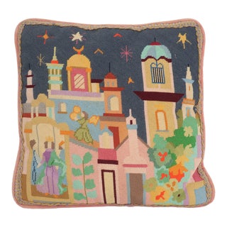 Needlepoint Arabian City Scape Pillow, 1960’s For Sale