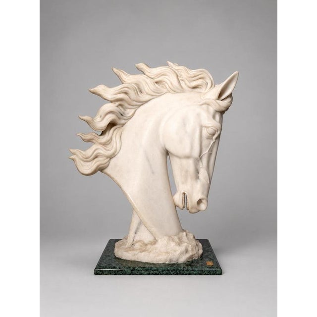 Metal White Horse Head on Green Marble Base Sculpture by Leonardo For Sale - Image 7 of 7