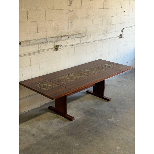 In Style of Gangsø Møbler Ox Art Tile Dining Table Two Leaves Rosewood Danish Mid-Century Modern 1970s For Sale - Image 4 of 11