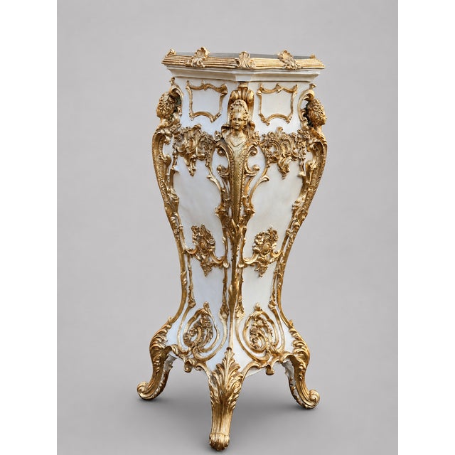 Cream Late 20c Italian Baroque Cream Gold Pedestals - Pair For Sale - Image 8 of 18