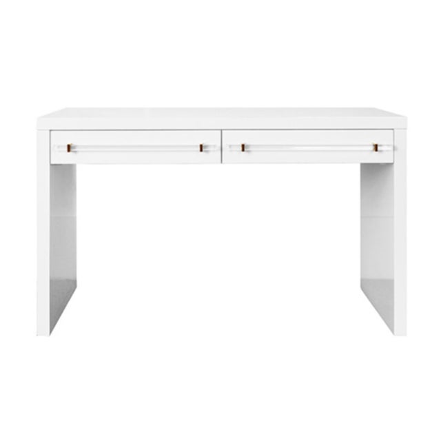 2020s Matthew Izzo Home Ralph Glossy White Lacquer Two Drawer Executive Desk With Acrylic and Brass Hardware For Sale - Image 5 of 5
