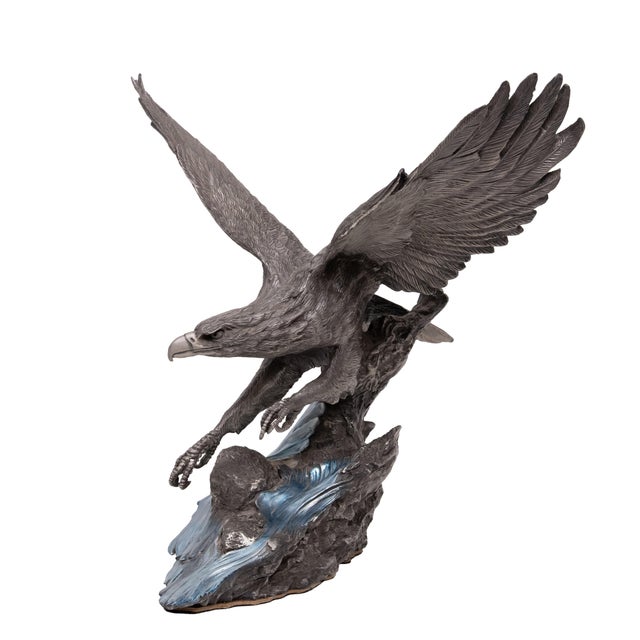 The Alaskin Chilkat Bald Eagle Statue in Pewter by Paul Brunelle, 2000 For Sale - Image 6 of 14