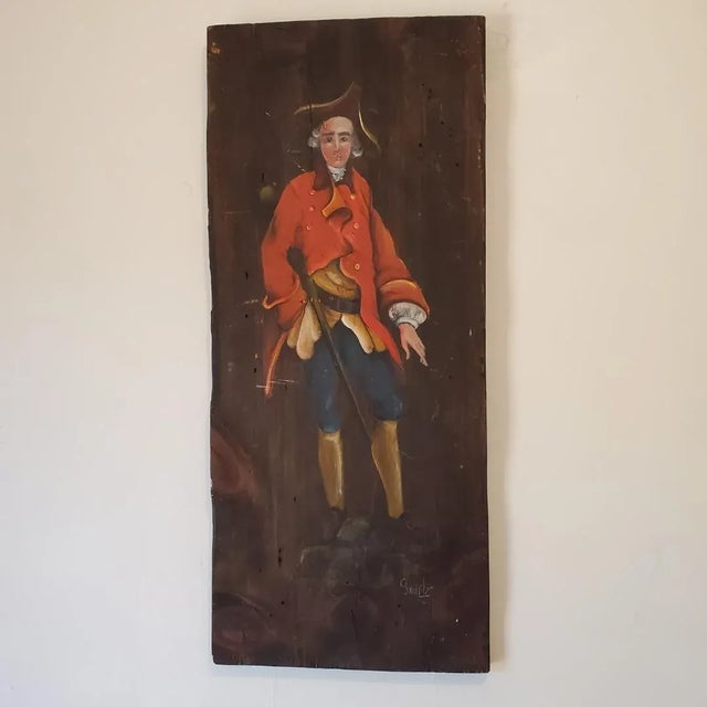 Colonial Man Oil on Wood Painting, Vintage For Sale - Image 12 of 12