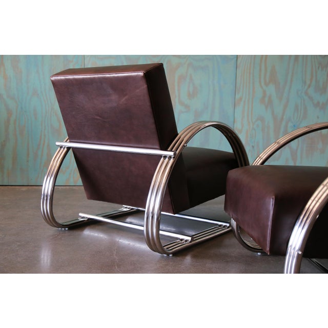 Ralph Lauren Vintage Pair of Ralph Lauren Hudson St Lounge Chairs in Leather and Stainless Steel For Sale - Image 4 of 11