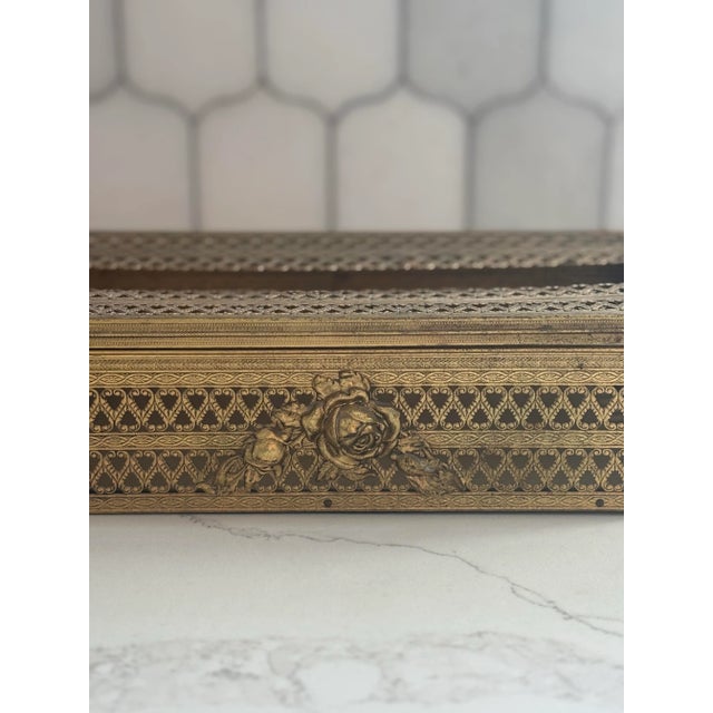 French Vintage Brass French Style Tissue Box Holder For Sale - Image 3 of 11