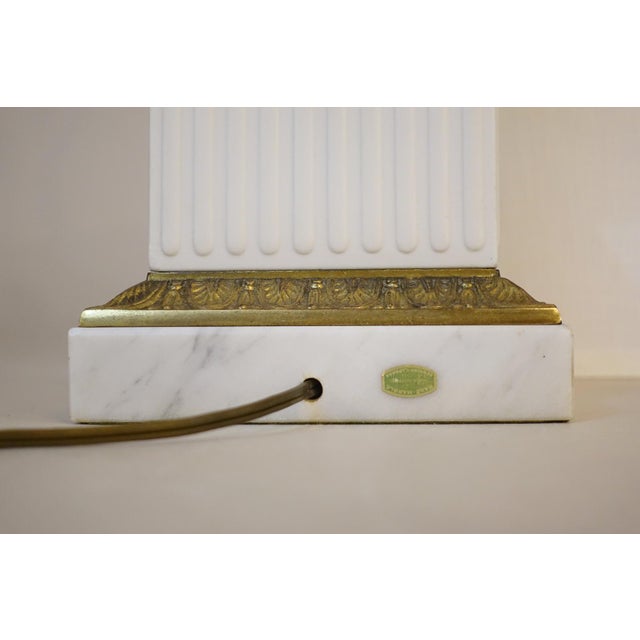 Xlarge Paul Hanson Neoclassical Modern Hollywood Regency Bisque Ceramic Marble Brass Table Lamp 1960's Italy For Sale - Image 13 of 13