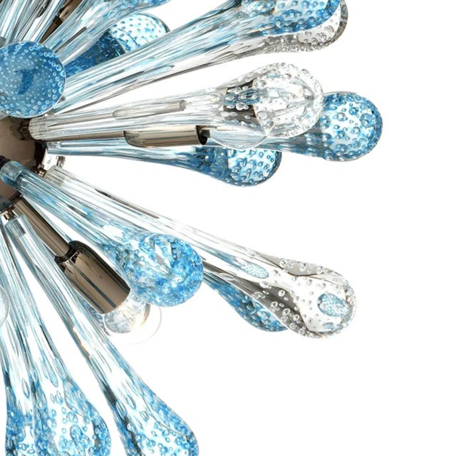 Murano Murano Glass Sputnik Chandelier Featuring Light Blue and Clear Air Drops For Sale - Image 4 of 6