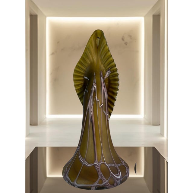 Vintage Essie Zareh Baijan Abstract Jack in the Pulpit Green & Brown Art Glass Vase For Sale In New York - Image 6 of 18