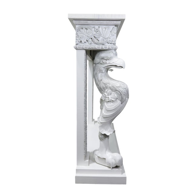 Neoclassical White Console Table With Silver-Gilt Carvings and Mythical Bird Supports For Sale - Image 9 of 16