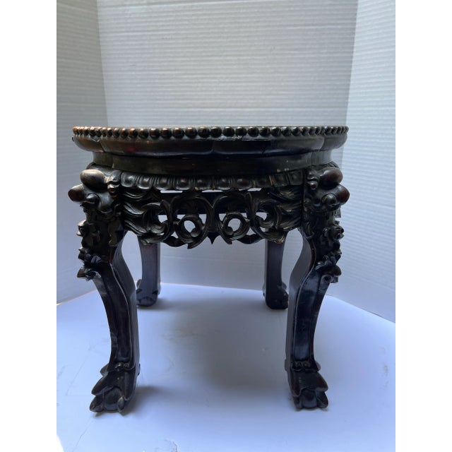 Chinoiserie Antique Chinese Carved Wood and Marble Stand For Sale - Image 3 of 10
