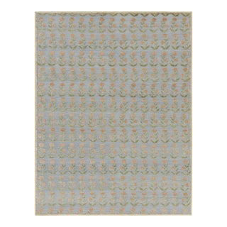 Rug & Kilim’s Block Print Rug Design with Brown and Green Floral Patterns - 4x6 For Sale