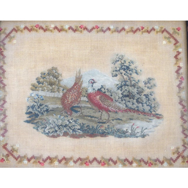 Panel Sz: 7 3/4H x 9 3/4"W Frame Sz: 11 1/4"H x 13 3/4"W Lovely 19thC hand-needlework sampler with floral border in a...