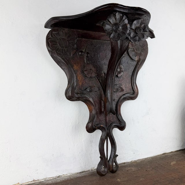 Antique Italian Liberty Art Nouveau Wall Shelf in Carved Wood, 1890s For Sale - Image 6 of 16