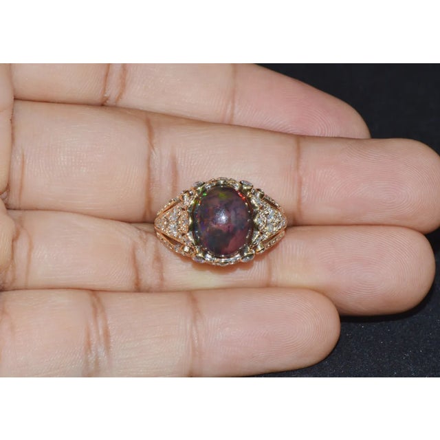 Contemporary Certified Natural 2.75Cts VS F Diamond Black Opal 18K Solid Gold Bombay Dome Ring, size 6.5 For Sale - Image 3 of 12