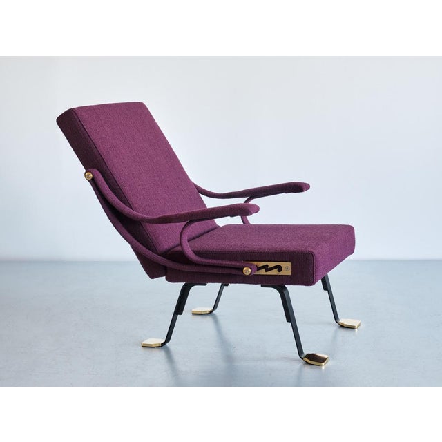Metal Digamma Armchair in Purple Dedar Fabric & Brass by Ignazio Gardella, 2010s For Sale - Image 7 of 17
