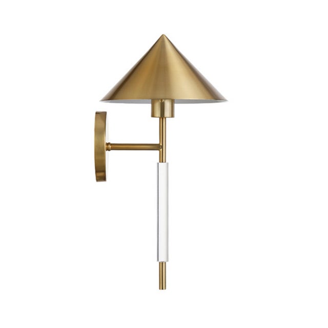 Contemporary Matthew Izzo Home Talon Antique Brass and Acrylic Pole Wall Sconce With Metal Shade For Sale - Image 3 of 5
