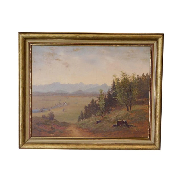 Mountain Valley Scene Framed Oil Painting On Board - Artist's Signature Illegible For Sale - Image 13 of 13