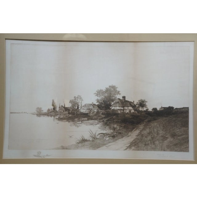 Victorian Antique Ernest C Rost Country Lake House Cottage Canoe Landscape Etching 39" For Sale - Image 3 of 12