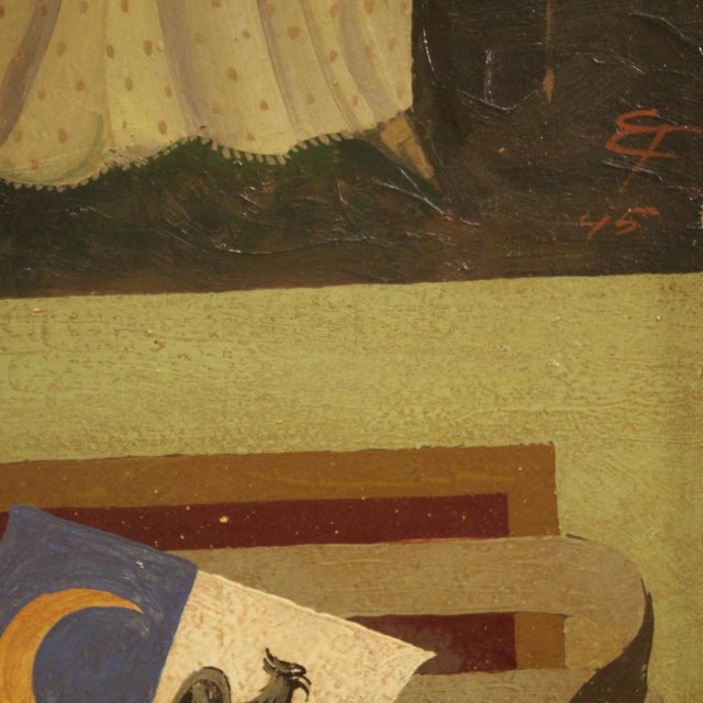 1940s Italian Artist, Landscape with Characters, 1945, Oil Painting on Masonite, Framed For Sale - Image 5 of 13