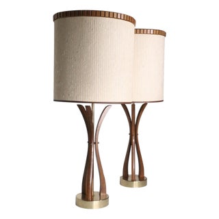 Pr. Sculptural Mid Century Table Lamps With Original Shades C 1950/60's For Sale