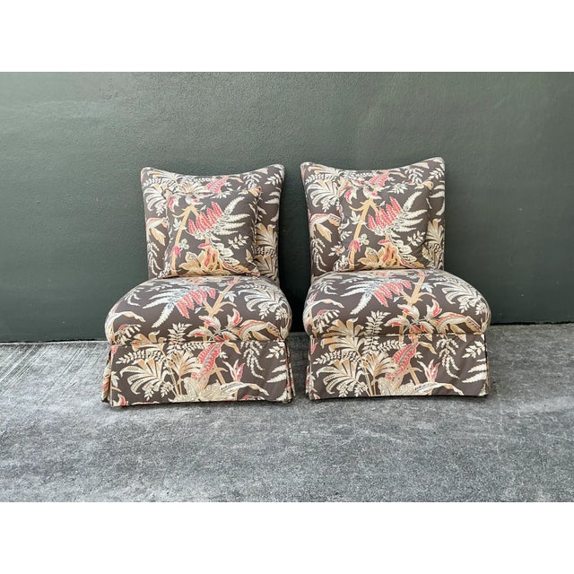 Traditional Brunschwig and Fils “Seychelles” Cotton Print Slipper Chairs For Sale - Image 3 of 12