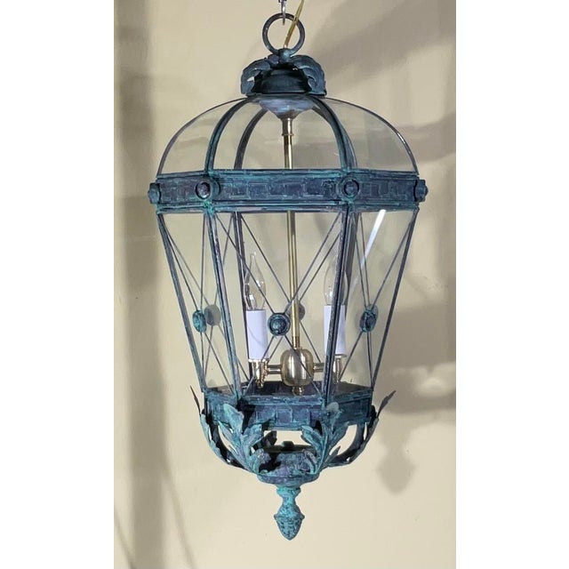 Vintage Verdigris Solid Brass Lantern/Pendant Light With Acanthus Leaf Detail For Sale - Image 15 of 16