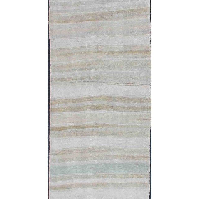 Tribal Vintage Turkish Kilim Runner With Stripes and Modern Design in Muted Colors 2'4 X 10'0 For Sale - Image 3 of 10