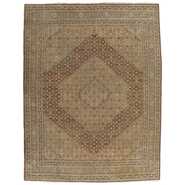 Antique Tabriz Carpet, Handmade Persian Rug in Masculine Gold, Brown and Taupe For Sale - Image 12 of 12