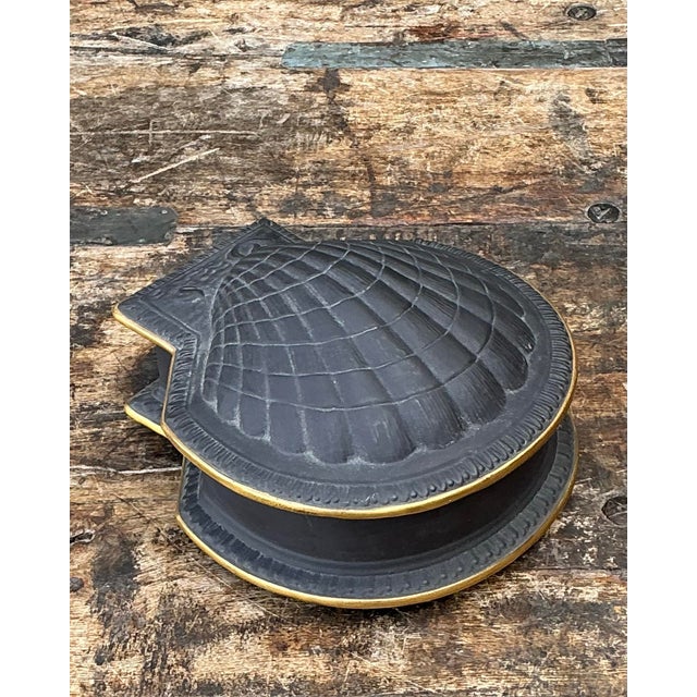 Vintage Italian Black Porcelain Shell Box For Sale - Image 12 of 12