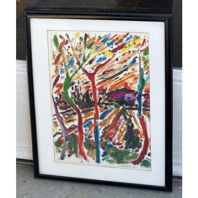Modern Original John Kalamaras Colorful Watercolor Landscape Painting For Sale - Image 3 of 4
