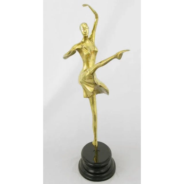 Mid-Century Modern 22" Brass Ballerina en Pointe Atop Black Lacquered Base For Sale - Image 3 of 6