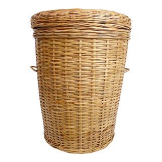 Woven Wicker Lidded Small Hamper For Sale