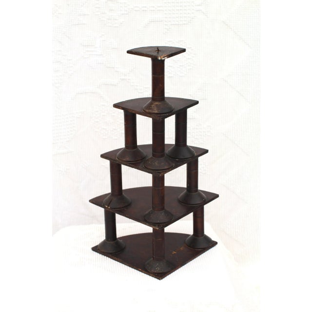 Wood Large Folk Art Spool Corner Shelf From the 1930s For Sale - Image 7 of 8