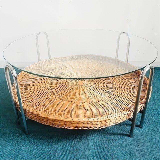 Vintage Coffee Table in Rattan and Chrome with Glass, 1970s For Sale - Image 12 of 12