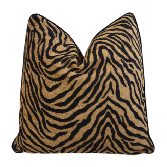 2020s Designer Tiger Stripe Velvety Chenille Feather/Down Pillow For Sale - Image 5 of 5
