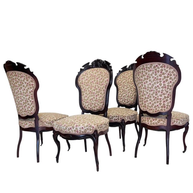 Victorian Mid 19th Century Antique American Ballon-Back Rosewood Chairs. Set of 4 For Sale - Image 3 of 14