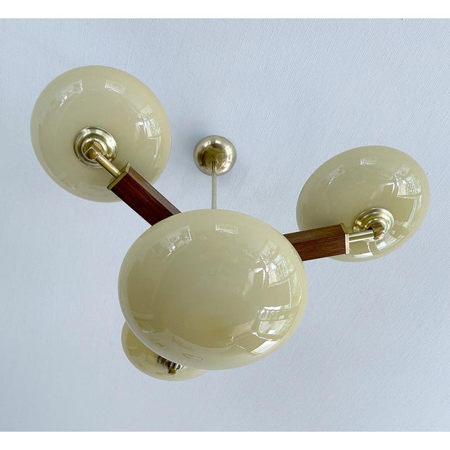 Brown Art Deco Pendant Light in Wood & Glass, 1930s For Sale - Image 8 of 16